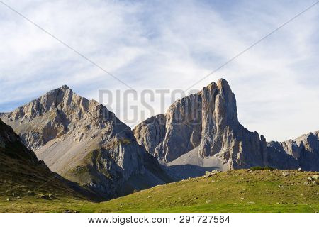 Aiguilles du Ansabere in Lescun Cirque. Aspe Valley, Pyrenees, France.