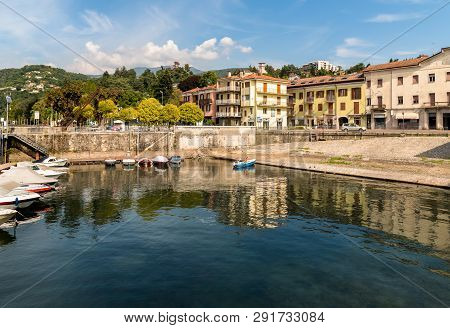 Luino, Varese, Italy - September 10, 2018: Luino, A Small Tourist Town Near The Border With Switzerl