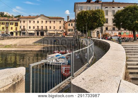 Luino, Varese, Italy - September 10, 2018: Luino, A Small Tourist Town Near The Border With Switzerl