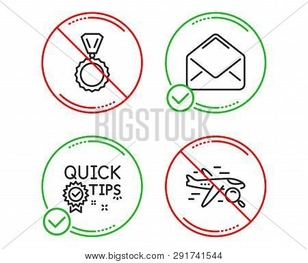 Do Or Stop. Quick Tips, Mail And Medal Icons Simple Set. Search Flight Sign. Helpful Tricks, E-mail,