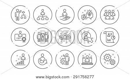 Management Line Icons. Business People, Algorithm And Group. Startup Strategy Linear Icon Set. Line 