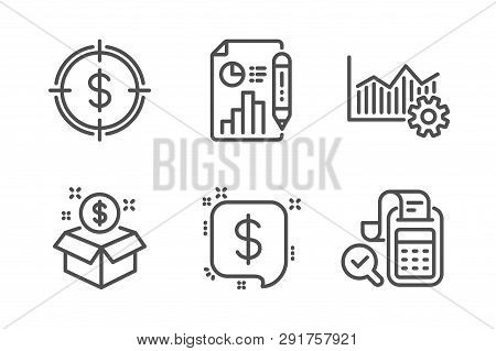 Payment Message, Post Package And Report Document Icons Simple Set. Operational Excellence, Dollar T