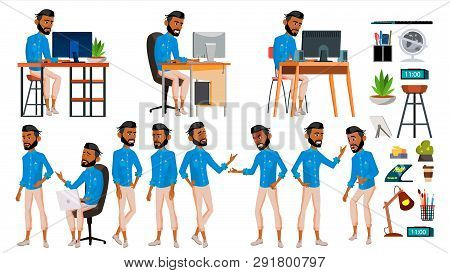 Arab Man Set Office Worker . Emirates, Qatar, Uae. Muslim. Islamic. Emotions, Gestures. Set. Lifesty