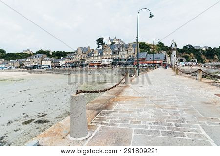 Cancale, France - July 27, 2018: Scenic View Of The Waterfront Of The Town Of Cancale From The Harbo