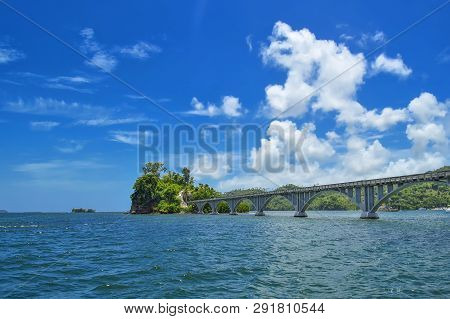 the pedestrian bridge in the Saman Gulf Dominican Republic, connects the coast with two tiny islets of Cayo Linares and Cayo-Vihia