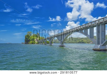 the pedestrian bridge in the Saman Gulf Dominican Republic, connects the coast with two tiny islets of Cayo Linares and Cayo-Vihia