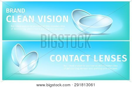 Set Of Horizontal Banners With Close Up Breathable Soft Eye Contact Lenses For Every Day Use. Light 