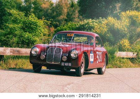 Pesaro Colle San Bartolo , Italy - May 17 - 2018 : Maserati A6 1500 Berlinetta Pinin Farina 1949 On 