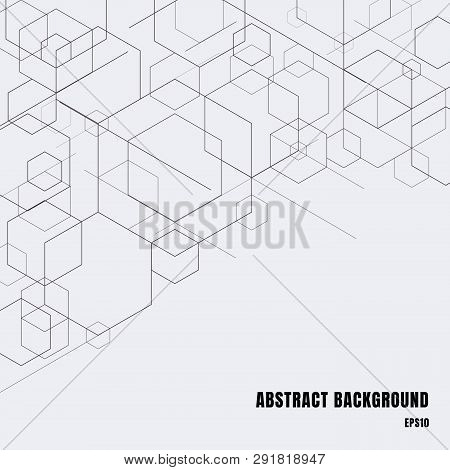 Abstract Boxes Black Lines On Gray Background. Modern Technology Digital Patterns Geometric Form. He