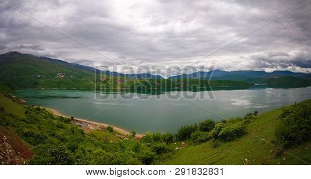 Aerial Panoramic View To Lake Debar In North Macedonia