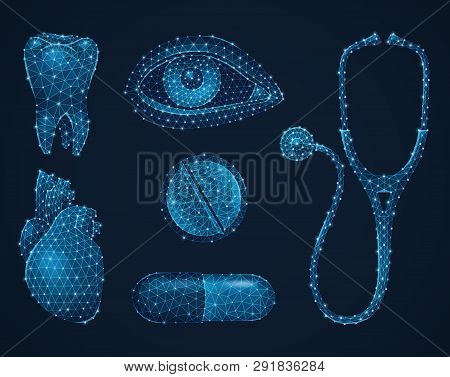 Innovative Medicine Set With Modern Technoloy Symbols Realistic Isolated Vector Illustration