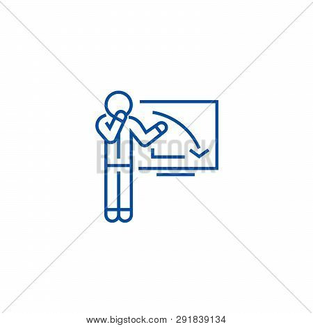 Upset Businessman, Graph Down Line Icon Concept. Upset Businessman, Graph Down Flat  Vector Symbol, 