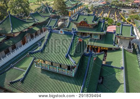 Nantou, Puli, Taiwan - FEB 8th, 2019: roofs of famous Baohu Dimu Temple in the daytime
