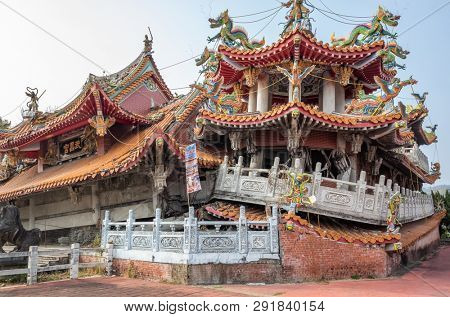 Nantou, Jiji, Taiwan - FEB 27th, 2019: ruins of Wuchanggong temple when earthquake at september 21, 1999