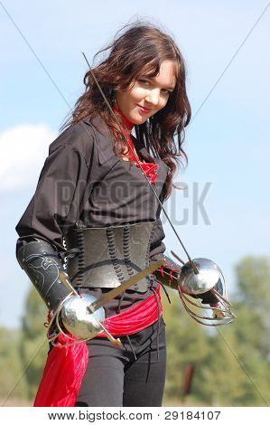 KIEV, UKRAINE - SEP 19: Participant  Festivale of medieval costume wears historical costume Sep 19, 2010 in Kiev, Ukraine
