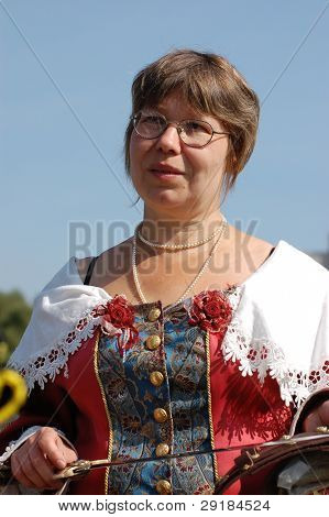 KIEV, UKRAINE - SEP 19: Participant of Festivale of medieval costume wears historical costume September 19, 2010 in Kiev, Ukraine