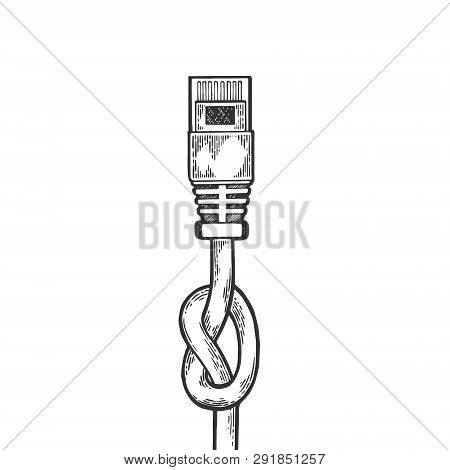 Knotted Blocked Ethernet Internet Locale Net Cable Metaphor Sketch Engraving Vector Illustration. Sc