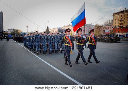 Barnaul, Russia-march 7, 2017.the Russian Military March Through The Area
