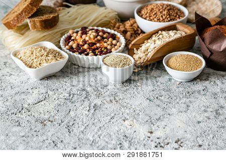 Gluten Free Diet Concept - Selection Of Grains And Carbohydrates For People With Gluten Intolerance,