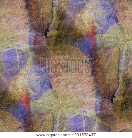 Seamless Botanical Print With Leaf Prints On Natural Silk. Hand-drawn Illustration.2