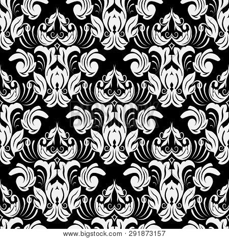 Baroque Black And White Ornate Seamless Pattern. Vector Monochro