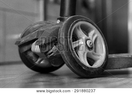 Scooter Wheels, Three-wheeled Transport, Black And White