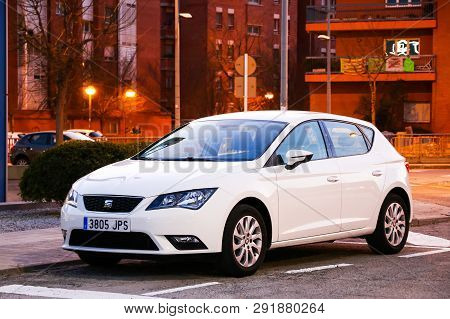 Igualada, Spain - March 8, 2019: Motor Car Seat Leon In The City Street.