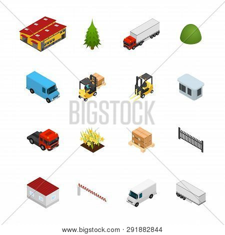 Warehouse Icon Set 3d Isometric View. Vector