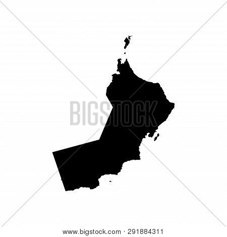 Vector Isolated Illustration Icon With Simplified Map Of Sultanate Of Oman. Black Silhouette, White 