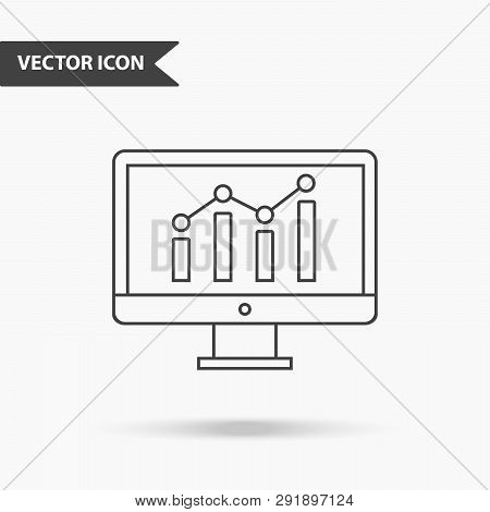 Modern And Simple Vector Illustration Of A Monitor With Chart Icon. Flat Image With Thin Lines For A