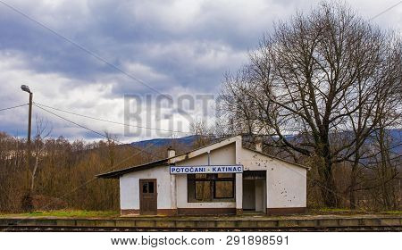 Potocani, Croatia - January 2nd 2019. The Old Potocani-katinac Railway Station Near Potocani In Bjel