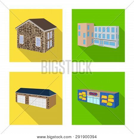 Vector Illustration Of Facade And Housing Sign. Set Of Facade And Infrastructure Stock Symbol For We