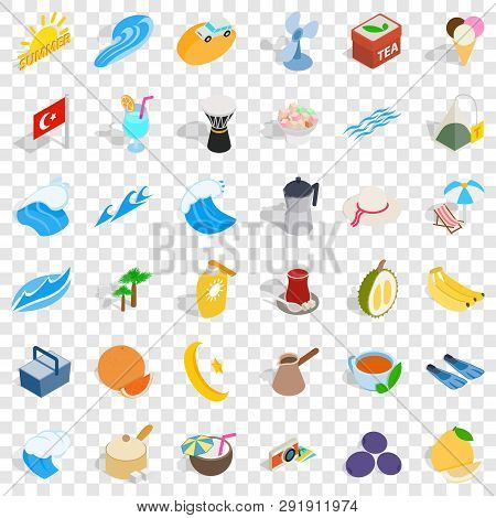 Turkey Fruit Icons Set. Isometric Style Of 36 Turkey Fruit Icons For Web For Any Design