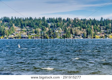 A View Of Waterfron Home On Mercer Island Near Seattle, Washington.