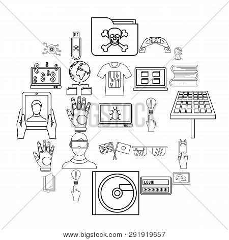 Cyber Learning Icons Set. Outline Set Of 25 Cyber Learning Icons For Web Isolated On White Backgroun