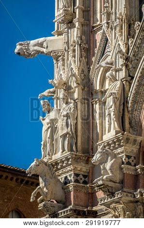 Detail Of The Facade Of The Siena Cathedral Santa Maria Assunta 1220-1370. Tuscany - Italy - Europe