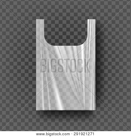 Plastic Bag With Handles Vector. Transparent Carrier Handle Wrinkled Wrap. Carry Empty Product Polye