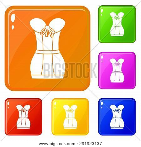Retro Corset Icons Set Collection 6 Color Isolated On White Background