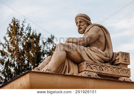 Yessentuki, Stavropol Territory / Russia - May 14, 2018: Semashko Mud Baths. Sculpture Ancient Greek