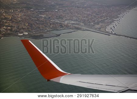 Fiumicino. Italy- March 08; 2019: View Of The City Of Fiumicino From The Aircraft