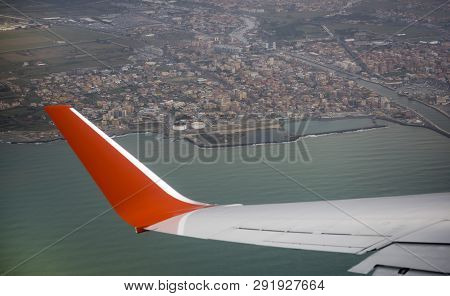 Fiumicino. Italy- March 08; 2019: View Of The City Of Fiumicino From The Aircraft