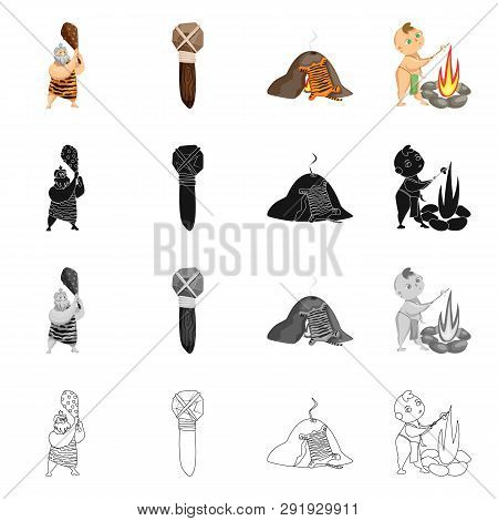 Vector Illustration Of Evolution  And Prehistory Logo. Set Of Evolution  And Development  Stock Vect