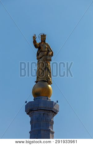 Statue Of The Madonna Della Lettera On The Breakwater. Messina. Italy. Sicily.
