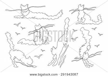 Vector Animal Shaped Cloud. Black White Linear Set