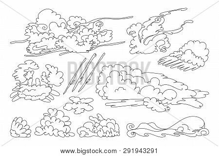 Vector Animal Shaped Cloud. Black White Linear Set