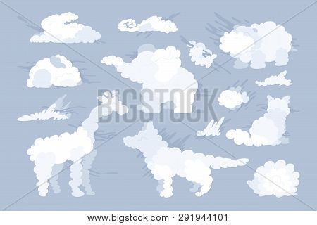 Vector Animal Shaped Cloud. Flat Pastel Set