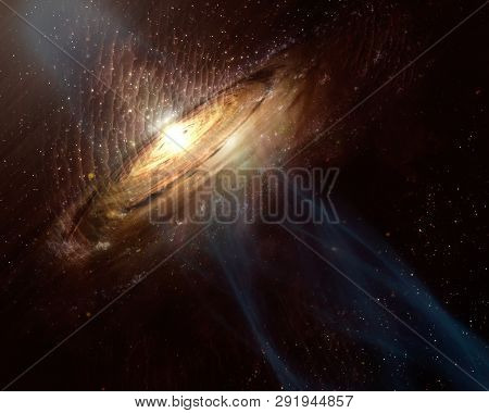 Abstract Space Wallpaper. Black Hole With Nebula Over Stars And Cloud Fields In Outer Space. Element