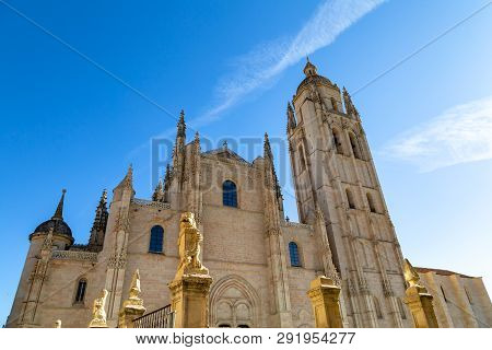 Segovia, Spain: The Front Of Segovia Cathedral In A Winter Day. It Was The Last Gothic Style Cathedr