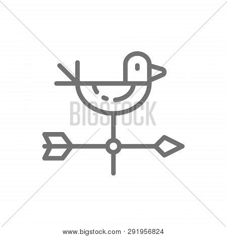 Weather Vane Rooster, Weathercock Line Icon. Isolated On White Background