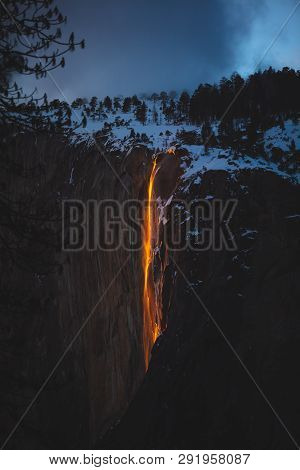 Each Year If The Conditions Are Just Right, Horsetail Waterfall In Yosemite National Park, Californi